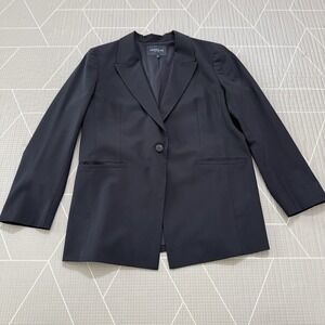 Lafayette 148 NY Career Blazer Womens 12 Black Virgin Wool Lined One Button